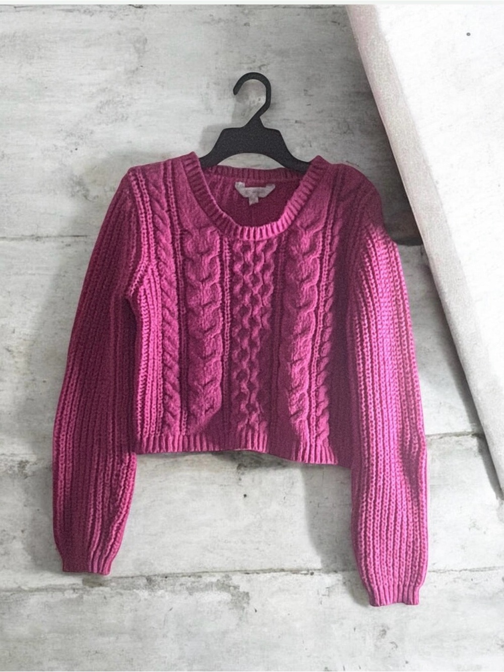 No Boundaries Cable Knit Crop Sweater - Magenta Pink